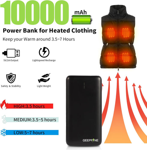 GEEPFINE 5V 2A Portable Charger 10000mah for Heated Vest,Portable Charger Fast Charging Power Bank PD20W QC22.5W External Battery for Phones,Porta...