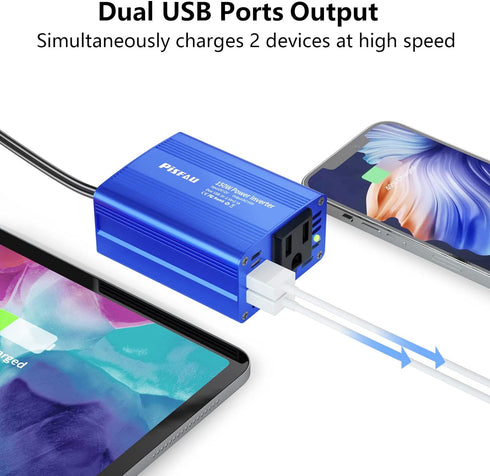 150W Car Power Inverter DC 12V to 110V AC Converter with 3.1A Dual USB Power inverters for Vehicles,Road Trip Essentials Camping Accessories Blue...