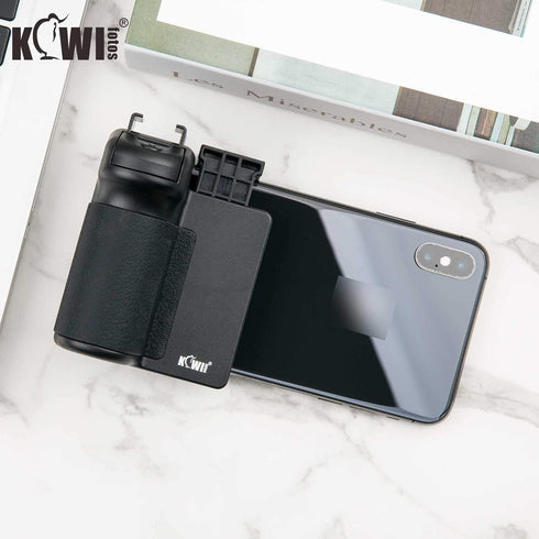 KIWIFOTOS Phone Tripod Mount, Phone Camera Grip Handle Holder with Detachable Bluetooth Shutter and Cold Shoe Adapter for iPhone 14 15 Samsung Sma...