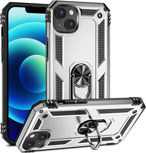 Military Grade Drop Impact for iPhone 14 Plus Case 360 Metal Rotating Ring Kickstand Holder Armor Heavy Duty Shockproof Case for iPhone 14 Plus Ph...