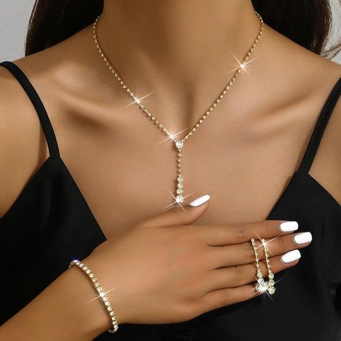 Silver Jewelry Set Wedding Jewelry Sets for Brides Bridesmaid Rhinestone Crystal Statement Choker Necklace Earrings Bracelet Set Bridal Wedding Pr...