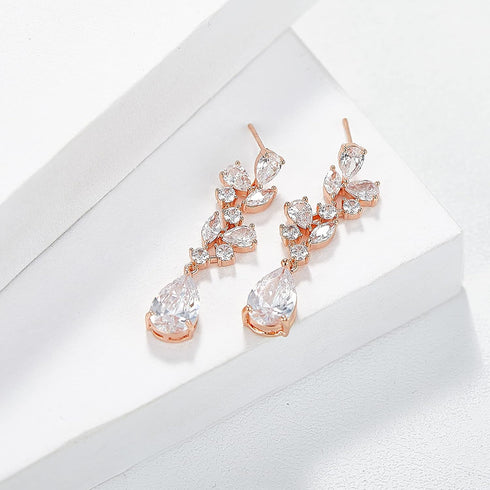 SWEEETV Bridal Wedding Earrings for Brides Bridesmaides-Marquise Teardrop Earrings for Women, Cubic Zirconia Drop and Dangle Earrings for Prom or ...