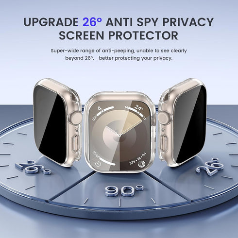 Goton 2 in 1 Privacy Waterproof Apple Watch Case for Series 9 8 7 Screen Protector 45mm, Front Anti Spy Tempered Glass Face Cover + Back Bumper fo...