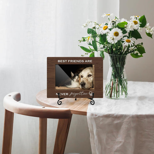 Wooden Photo Frame Pet Memorial Gifts Dog Lovers Gifts for Women, Wooden Photo Frame with Iron Stand for Tabletop or Desktop Display, Home Table D...