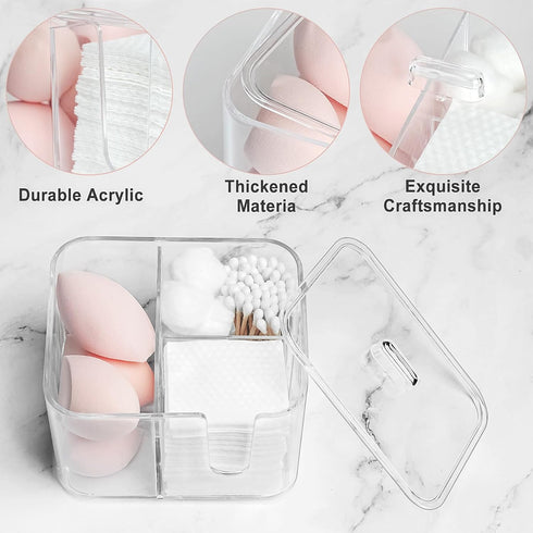 Qtip Holder, Cosmetic Items Storage Dispenser, 4 Compartments Bathroom Canisters for Cotton Swab, Cotton Ball, Cotton Pad Organizer, Clear Acrylic...