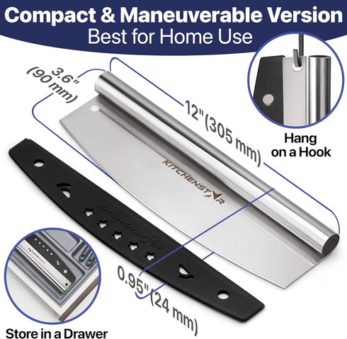 KitchenStar 12-Inch Pizza Cutter Rocker Blade - Sharp Stainless Steel Slicer Knife, Protective Cover, Dishwasher Safe, Small - Professional Pizza ...