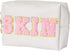 Preppy Patch Skincare Bags Travel Makeup Bag Varsity Letter Cosmetic Toiletry Cute Bag for Teen Girls PU Leather Portable Zipper Pouch Storage Pur...