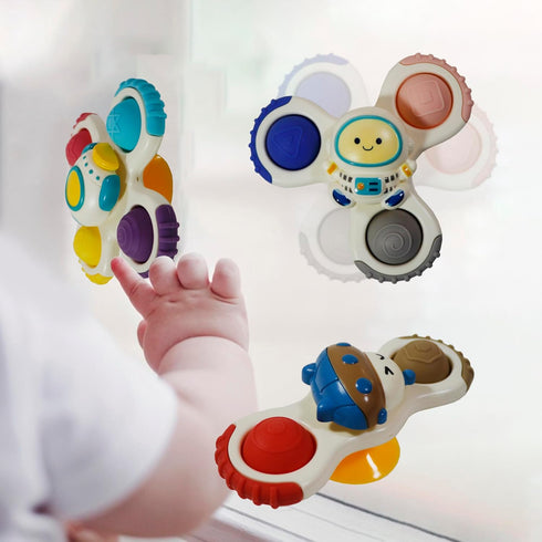 Suction Cup Spinner Toys for Toddlers 1-3, 3PCS Spinning Tops Toys for Kids Window Spinner Toys, Sensory Bath Toys for Babies 12-18 Months, Boys G...
