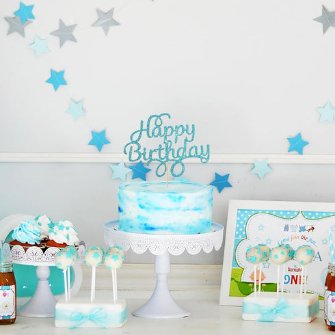 Blue Glitter Happy Birthday Cake Topper, Birthday Party Decorations...