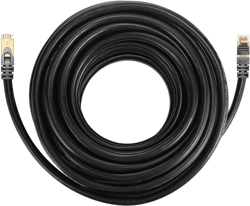 Cat 7 Ethernet Cable Professional Gold Plated Plug Black Ethernet Cable for Indoor Outdoor High Speed Heavy-Duty Waterproof Buried-able Dual Shiel...