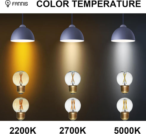 Vintage Non-Dimmable LED Bulbs, G50 G16.5 Edison Bulb, Equivalent 40W, Soft Warm White Light 2700K, E26 Medium Base, Clear Glass LED Filament Ligh...