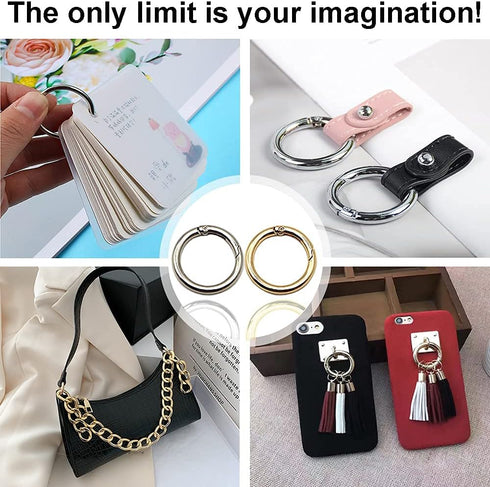 24 PCS Spring O Ring Set, Round Carabiner Snap Trigger Buckle in 4 Size, Zinc Alloy Hooks Clip DIY Accessories for Collars, Keychain, Purse and Ha...