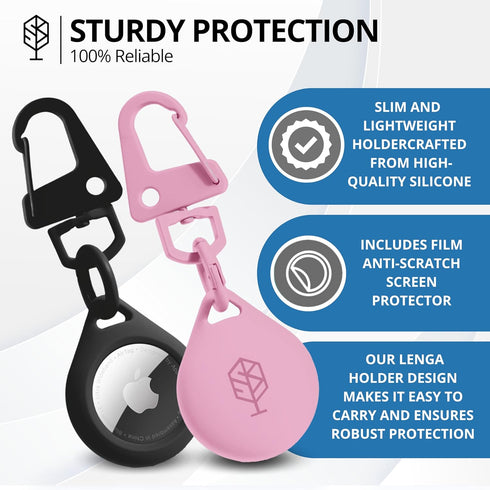 AirTag Holder 2 Pack, Keychain Protective Case for Air Tag Dog Collar Luggage Handbag, Silicone Compatible Apple Accessories (Black & Pink)...