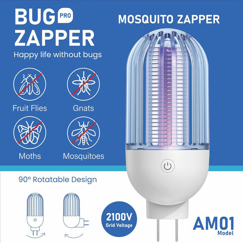 Mosquito Killer Lamp with Rotatable Plug, Electric Indoor Bug Zapper for Home Mosquito Indoor Bug Lights Zappers Electric Bug Zapper 2100V Output,...