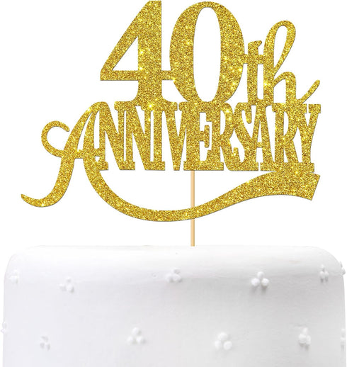 Gold Glitter 40th Anniversary Cake Topper - for Happy 40th Wedding Anniversary / 40th Birthday Party/Cheers to 40 Years Party Decorations...