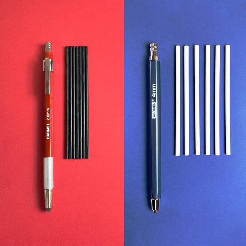 Carmel 2.8mm Mechanical Grease Pencil Holder + 25 Refills (Silver), Clutch Pencil with Thick Waxy Leads, Lead Holder for Drawing, Wax Pencil for H...