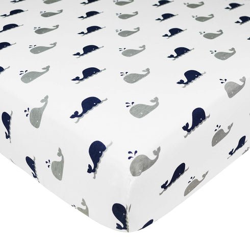 American Baby Company 100% Natural Cotton Fitted Crib Sheet 52" x 28" - Soft, Breathable, Hypoallergenic & Gentle Toddler Bed Sheet, Navy Whale, N...