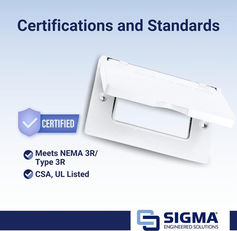 SIGMA ENGINEERED SOLUTIONS 14249WH Weatherproof Outdoor GFCI Outlet Cover, White, Metal, 1-Gang, Horizontal...