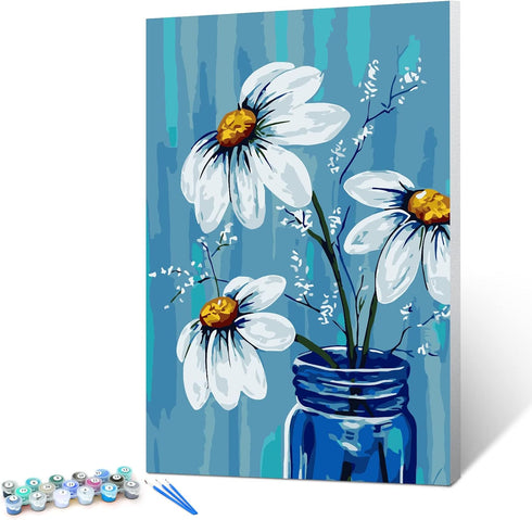 Ginkko Paint by Numbers for Adults Kids Beginners with Wooden Frame Easy Acrylic on Canvas 12x16 inch with Paints and Brushes, Vase Flower(Include...