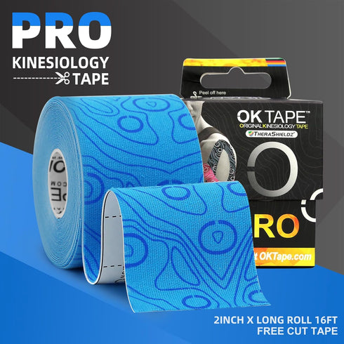OK TAPE Uncut Kinesiology Tape Roll, Pro Adhesive & Water-Resistant k Tape, for Pain Relief, Muscle Support, Versatile Kinetic Tape, 2" x 16.4'-Bl...