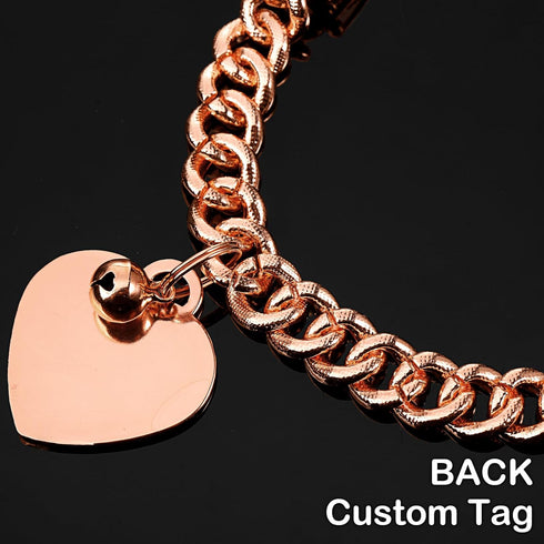 Hillban Dog Chain Rose Gold-plated Diamond Collar with Heart Rhinestones Jewelry Accessories Pet ID Tag Chain Heart Bling Collar with Personalized...
