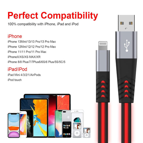 Light up iPhone Charger Cord, 6FT LED Lightning Cables | Apple MFi Certified | USB Fast Charging Cord for Apple iPhone 13 12 11 Pro Max XR XS X/8P...
