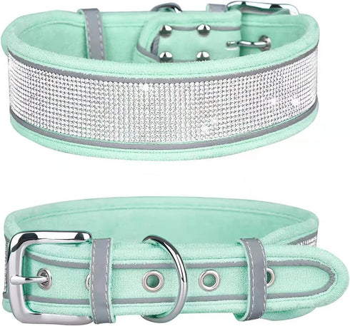 Bling Rhinestone Dog Collar Soft Comfortable Stylish Dog Collar with Bright Reflective Stripe Premium Adjustable Diamond Crystal Pet Collar for Sm...