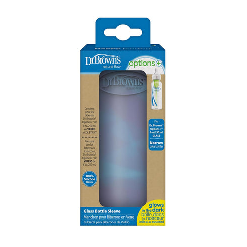 Dr. Brown's Options+ Narrow Glass Bottle Sleeve, 100% Silicone, Glow-in-the-Dark, BPA-Free, 8 oz, 1-Pack...