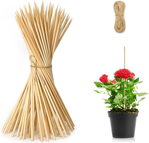 Bamboo Wood Plant Sticks for Garden Stakes Grilling Skewer Plant Sticks for Tomato,Orchid,Potato,Potted House Plants and Hand Crafts -12 Inch 60Pc...