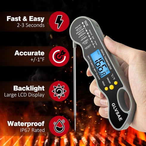 Waterproof Digital Instant Read Meat Thermometer with 4.6” Folding Probe Backlight & Calibration Function for Cooking Food Candy, BBQ Grill, Liqui...
