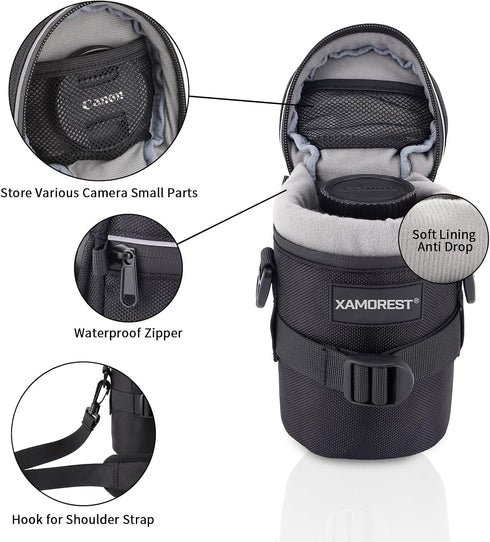 Camera Lens Case Extra Large Thick lens bag Compatible with Nikon AF-S 24-120MM/24-70MM F2.8G/85MM F1.4G Below 4.13" x 7.28"(D x L)...