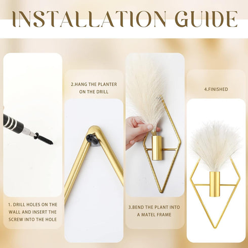 Peryiter 2 Pcs Small Boho Wall Decor Hanging Planters with Artificial Pampas Wall Mounted Metal Wall Decor Modern Home Decor Display Wall Art Bedr...