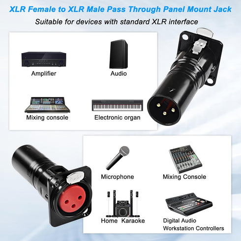 MEIRIYFA XLR 3 Pin Female to Male Pass Through Panel Mount Jack, Mic XLR 3PIN D Series Type Adapter Feed/Pass Thru Converter Compatible with Micro...