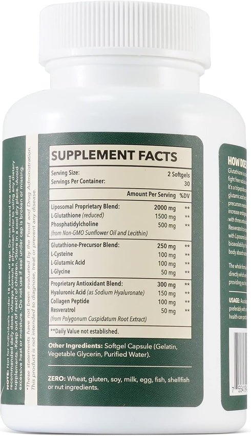Liposomal Glutathione 2000 MG, Superior Absorption, Glutathione Supplement with Hyaluronic Acid + Collagen Peptide + Resveratrol, Powerful Antioxi...