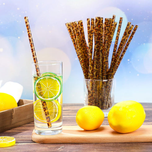 Leopard Straws Bulk Reusable Plastic Cheetah Animal Straws and Cleaning Brush for Women Tumblers Drinking Safari Wild Birthday Party Favors(Classi...