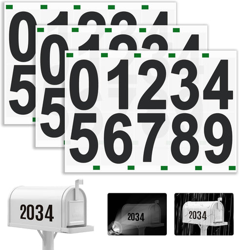 Reflective Mailbox Numbers Sticker, 3 Sets Large 0-9 Self Adhesive Vinyl Waterproof Number Sticker for Outside, Signs, Windows, Doors, Cars, Truck...
