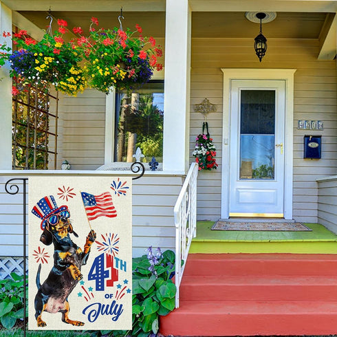 Sausage Dog 4th Of July Mini Garden Flag 12x18 Inch Double Sided, Best Chocie Independence Day Small Burlap Garden Flags for Outside, Decoration f...