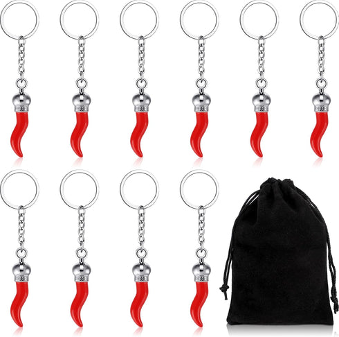 Remuuly 10 Pcs Italian Horn Keychain Italian Red Horn Charm Chili Pepper Keychain Souvenir for Car Mirror Accessories...