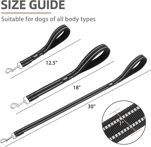 PUPTECK Reflective Short Dog Leash - 3 Packs 2.5ft/ 1.5ft/ 1ft Nylon Dog Leash with Strong Clip, and Soft Padded Handle, Durable Training Leash fo...