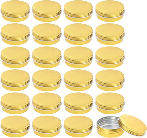 Foraineam 24 Pieces 4 oz Screw Lid Round Tins Aluminum Empty Tins Golden Metal Storage Tin Jars Spice Containers Travel Tin Cans...