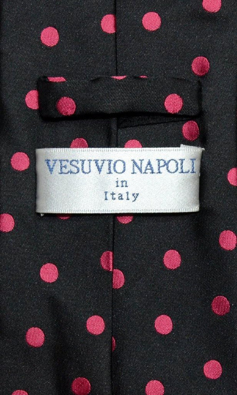 Vesuvio Napoli NeckTie BLACK w HOT PINK FUCHSIA Polka Dots Design Men's Neck Tie...