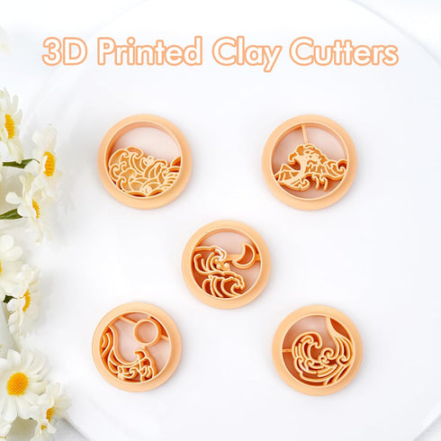 Puocaon Ocean Wave Clay Cutters - 5 Pcs Clay Cutters for Polymer Clay Jewelry, Moon Cloud Polymer Clay Earring Cutters...