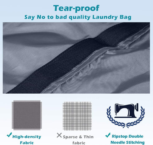 Heavy Duty Laundry Bag 2 Pack XL Nylon Laundry Bags with Straps, Washable Large Dirty Clothes Organizer with Drawstring Closure, Travel Washing Ba...