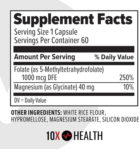 10X Health 5 MTHF Supplement - Methylated Multivitamin with Methylfolate & Magnesium for Brain, Heart Health, DNA & Neurotransmitter Synthesis - B...
