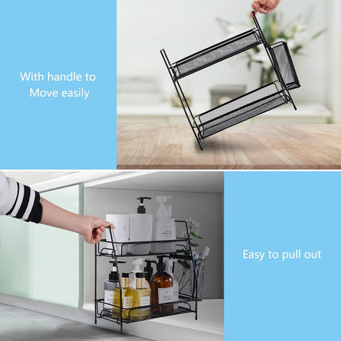 LEMIKKLE Countertop Organizer for Bathroom Counter, The Organizer for Bedroom, Spice Rack Organizer for Kitchen Counter Shelf with Small Basket(Bl...