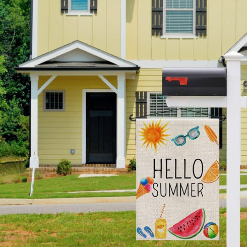 Hello Summer Garden Flag 12x18 Inch Double Sided Burlap, Beach Sign Yard Outdoor Decor Small Flags DF281...