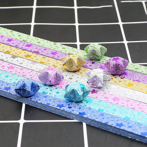 140 PCS Glitter Origami Stars Paper Folding Paper Lucky Star Strips with Stars Printing for DIY Paper Crafts...