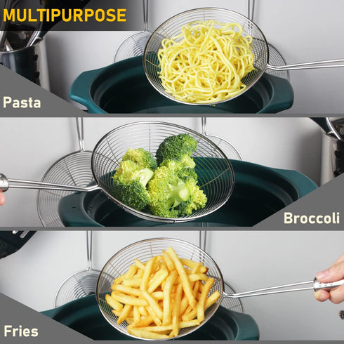 Set of 3 Spider Strainer Stainless Steel Skimmer Spoon for Cooking and Frying Spaghetti Pasta Food Solid Kitchen Utensils Metal Ladle with Handle ...