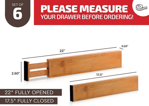 Large Kitchen Drawer Organizer - Expandable Bamboo Drawer Dividers (17" - 21.5") - Adjustable Separators for Kitchen, Clothes, Dresser, Bedroom, B...