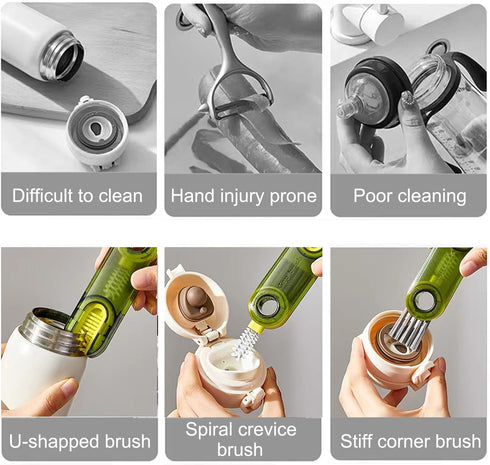 Bottle Brush 3 in 1 Multifunctional Crevice Cleaning Brush for Bottle Gap Tight Spaces Cup Kitchen Brush Small Silicone Bottle Brush Cleaner (3 Pa...